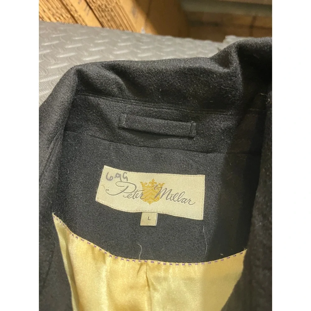 Peter Millar Coat Mens Large Black 100% Cashmere Silk Lined Car Coat Jacket